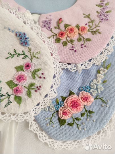 Воротнички съемные детские текстильные с вышивкой