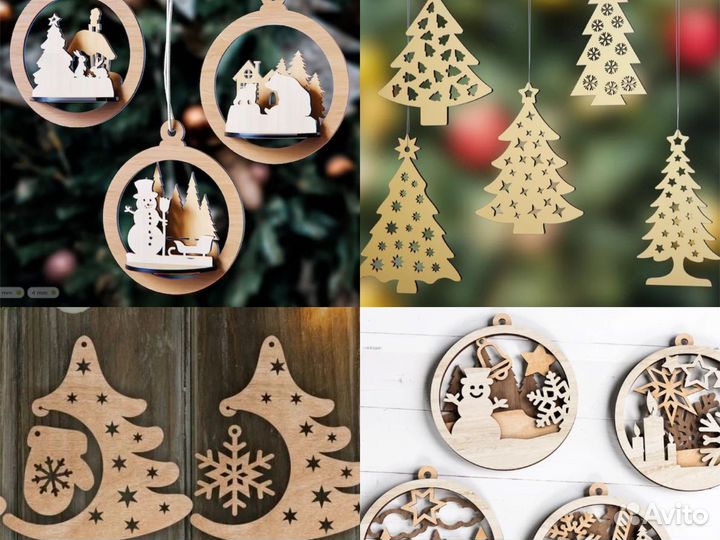 Елочные игрушки деревянные