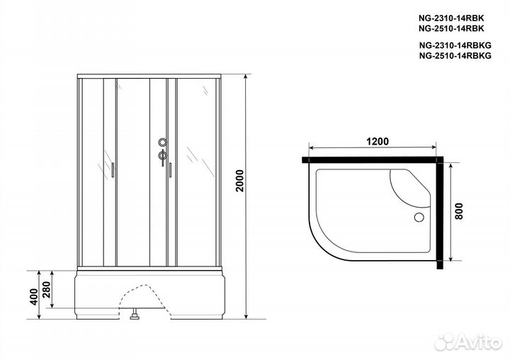 Душевая кабина Niagara Classic NG-2510-14RBK (120х80х200)