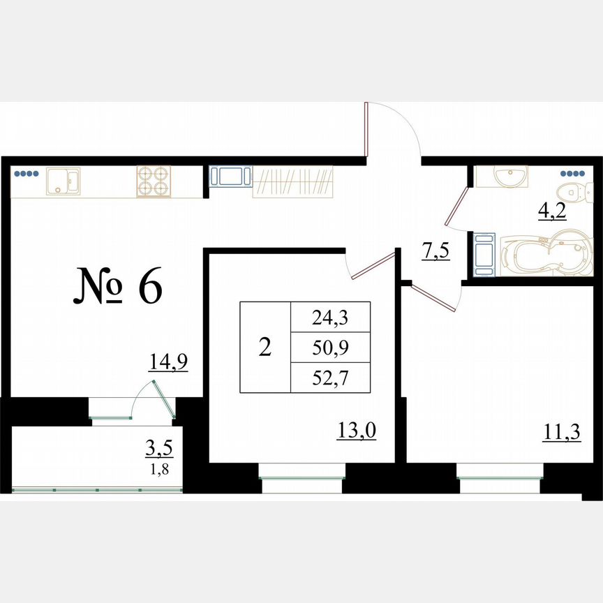 2-к. квартира, 52,7 м², 1/8 эт.