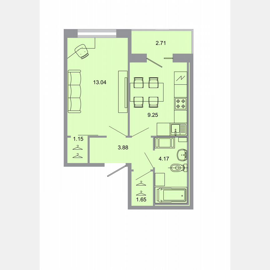 1-к. квартира, 33,4 м², 2/15 эт.