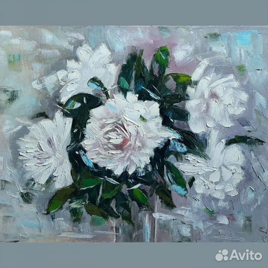 Картина маслом с пионами
