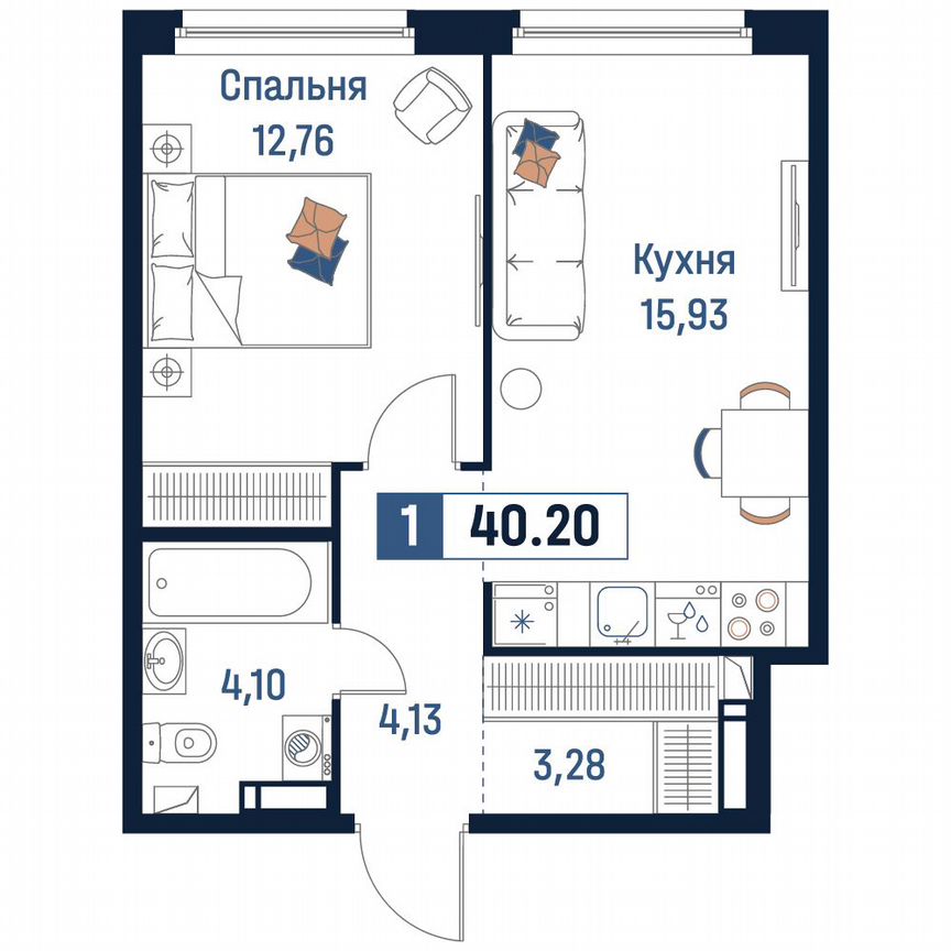 1-к. квартира, 40,2 м², 12/18 эт.