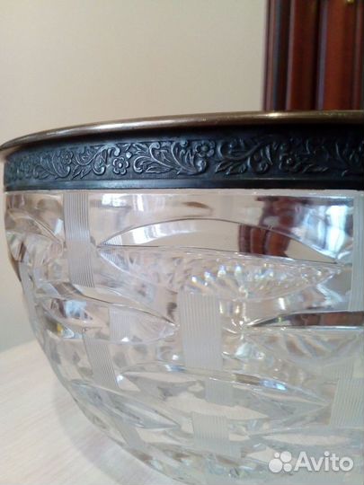 Ваза большая 20 см (2 шт.), хрусталь + мельхиор