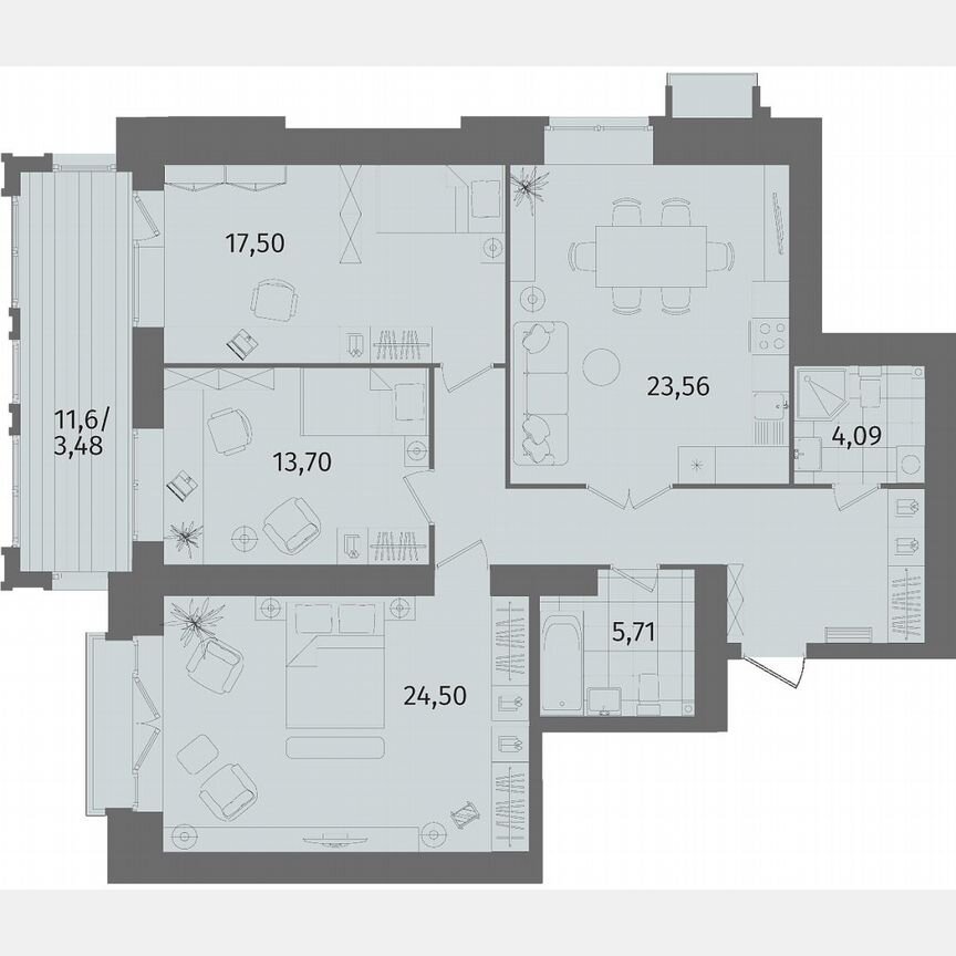 3-к. квартира, 109,2 м², 11/13 эт.