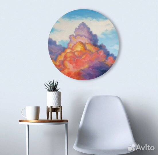 Круглая картина маслом «Закат»