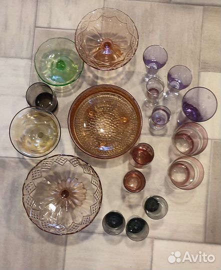 Цветное стекло,хрусталь СССР вазы,бокалы,конфетн