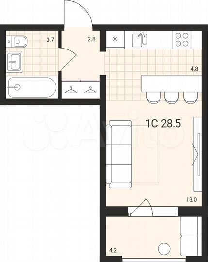 Квартира-студия, 28,5 м², 6/14 эт.