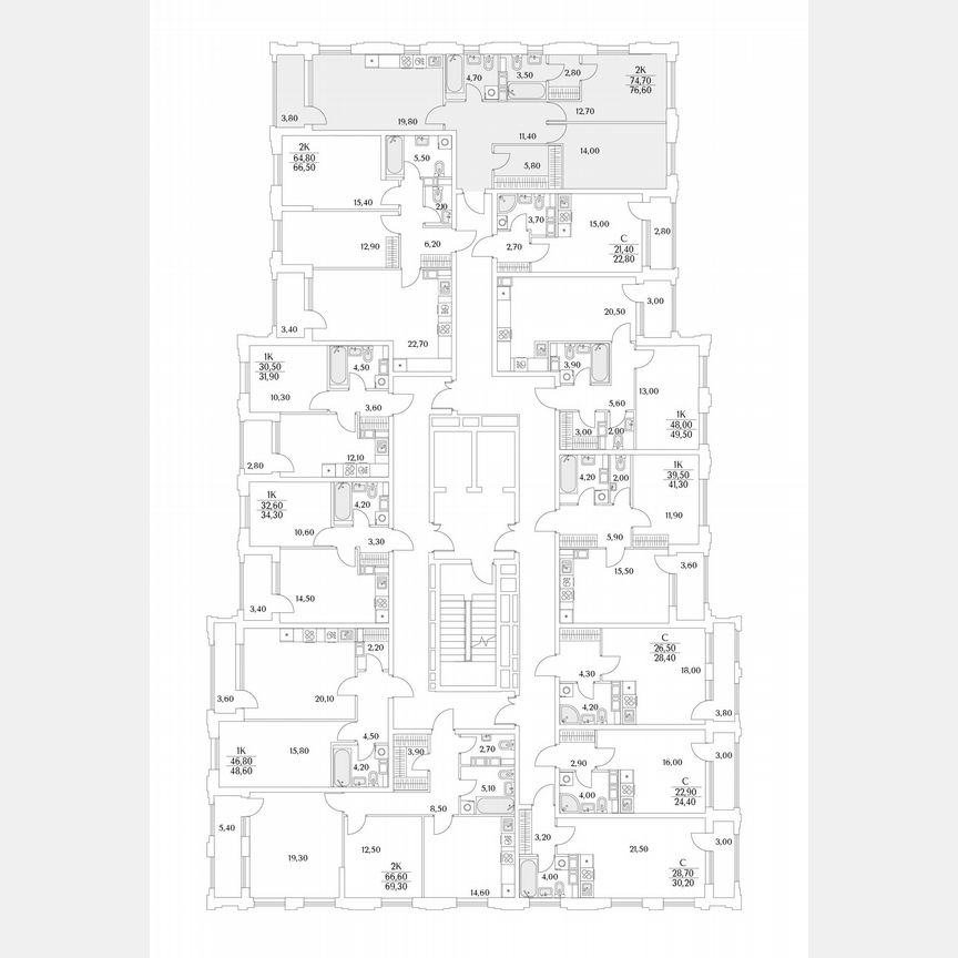 2-к. квартира, 76,6 м², 9/13 эт.