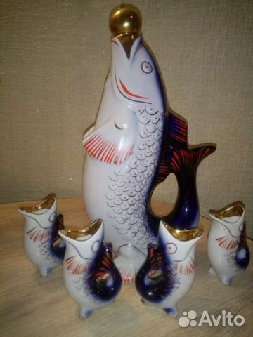 Ликерный (коньячный) набор рыбки. Фарфор СССР