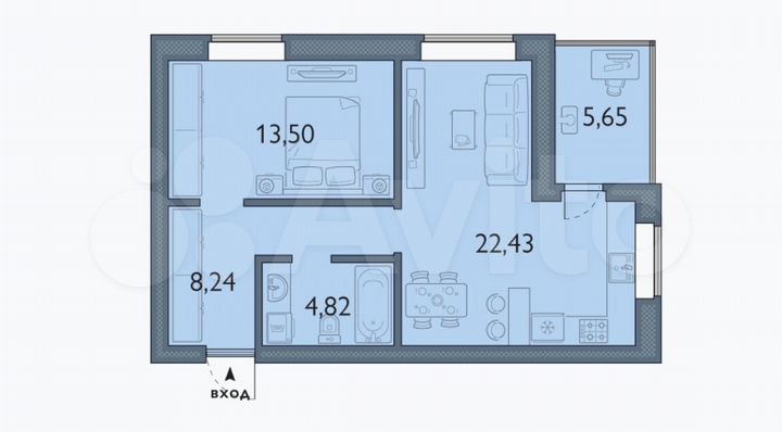 1-к. квартира, 55,1 м², 4/5 эт.