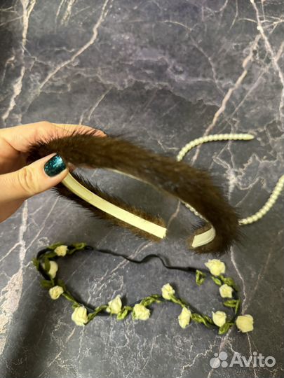 Меховой ободок жемчуг венок