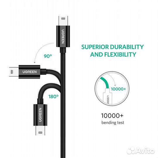 Кабель mini USB-Type-C 2.0 5Pin 28+24AWG 1 м. черн