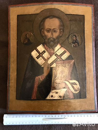 Старинная Икона николай чудотворец 19 век