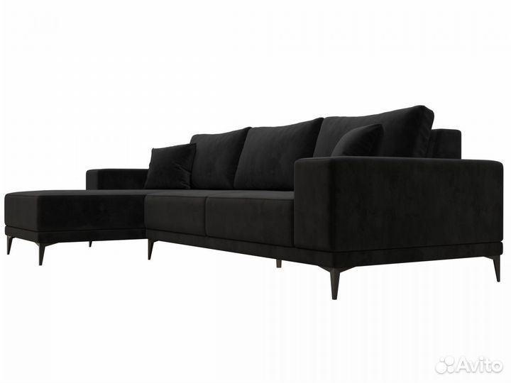Диван угловой Льюес левый, велюр, черный. Москва