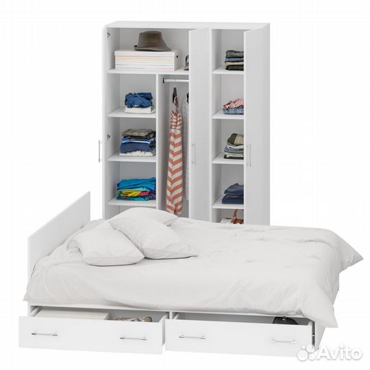 Спальный гарнитур белый № 1 Стандарт с кроватью 1800 с ящиками, цвет белый, спальное место 1800х2000