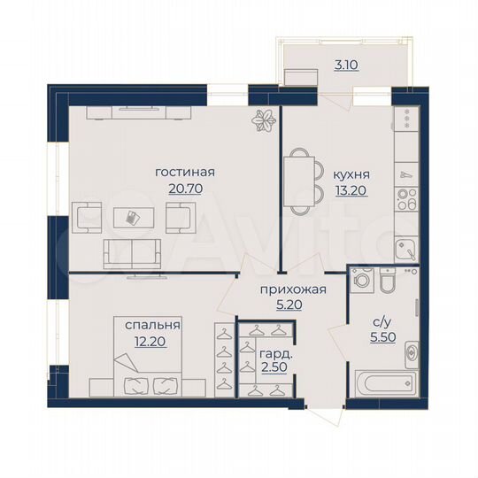 2-к. квартира, 59,9 м², 1/24 эт.