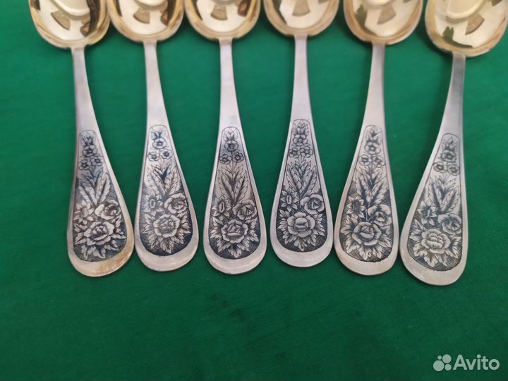 Ложки Столовые Серебро Позолота Чернь