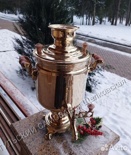 Самовар дровяной из латуни. Тула, промо