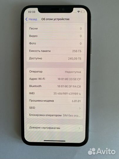 iPhone X, 256 ГБ