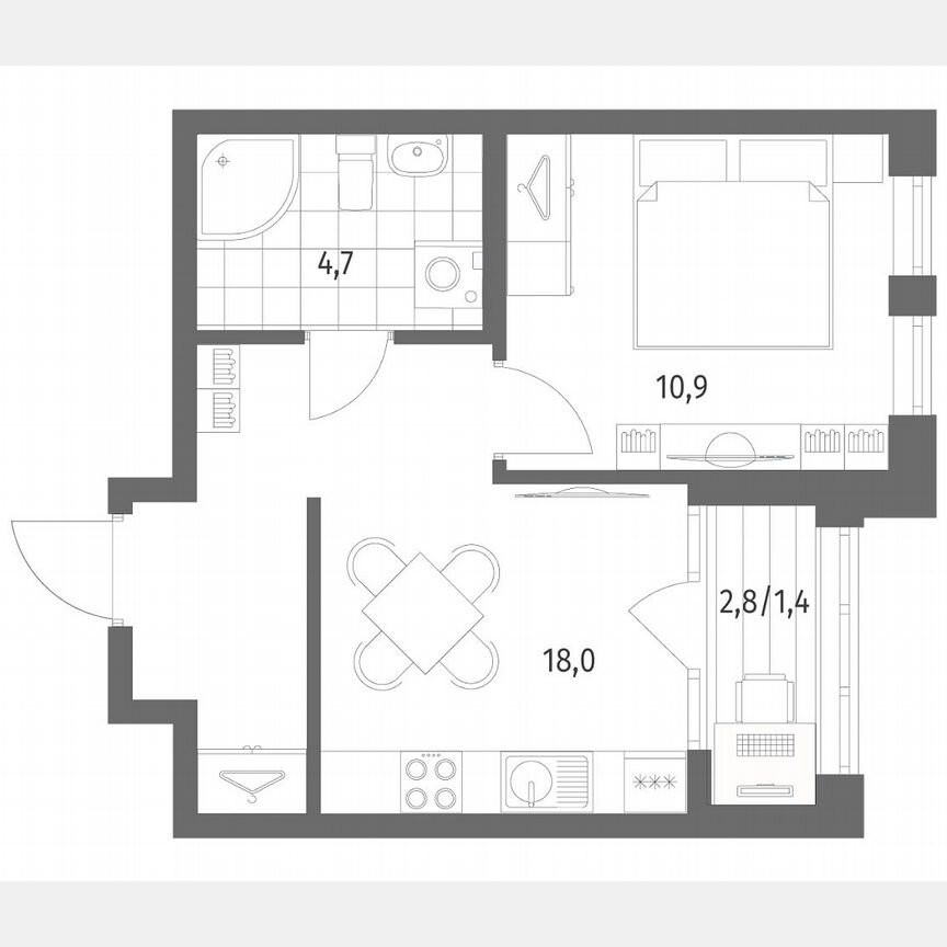 1-к. квартира, 35,1 м², 2/9 эт.