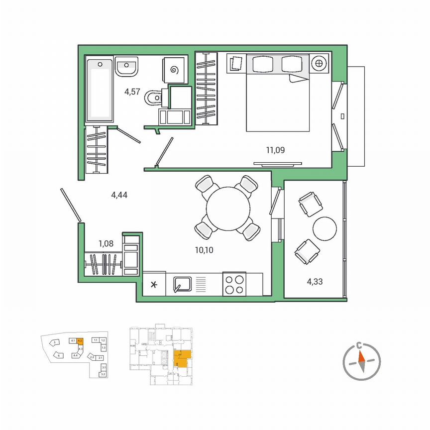 1-к. квартира, 33,5 м², 11/11 эт.