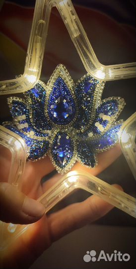 Серьги брошь из бисера камни лотос