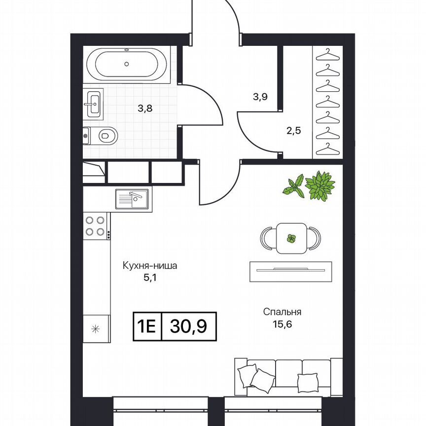 1-к. квартира, 30,9 м², 11/17 эт.