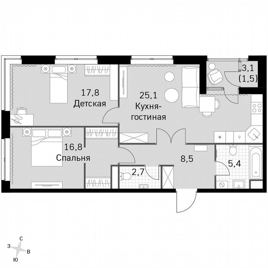 2-к. квартира, 77,8 м², 27/45 эт.