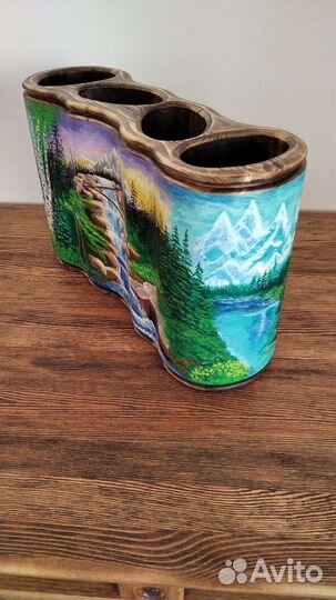 Ваза из дерева, ручная роспись