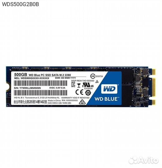 WDS500G2B0B, Диск SSD WD Blue M.2 2280 500 гб SATA