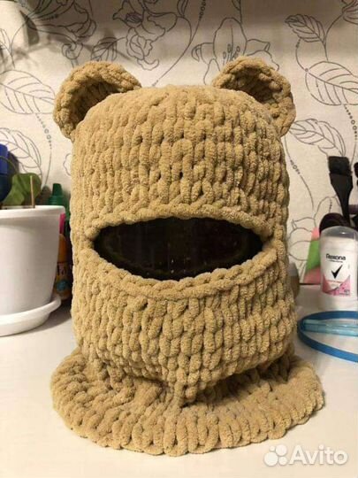 Шапка балаклава с ушками вязаная