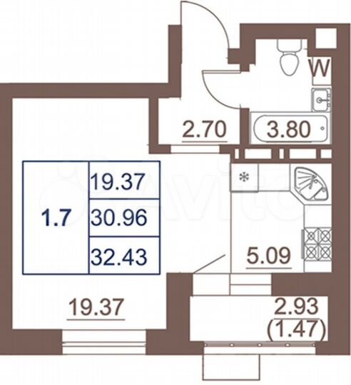 1-к. квартира, 32,5 м², 10/10 эт.