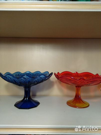 Ваза, конфетницы на ножках, цветное стекло, СССР