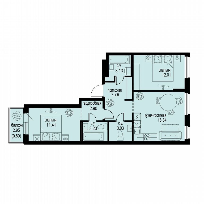 2-к. квартира, 61,2 м², 2/12 эт.