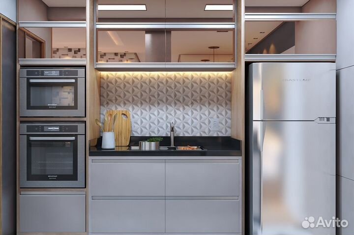 Кухня с островом зеркальная