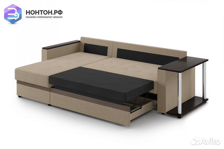 Диван угловой дельфин Атланта бежевый / коричневый