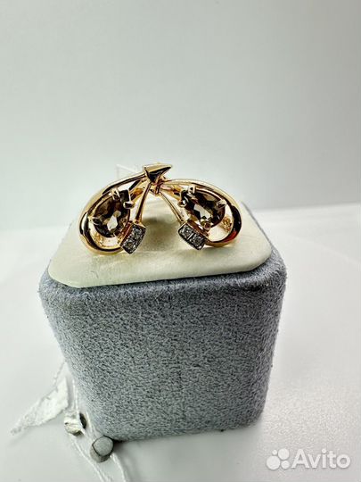 Серьги 585 пробы с дымчатым кварцем