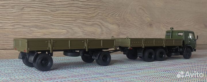 Камаз-53212 бортовой с прицепом, хаки, 1/43