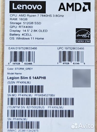 NEW Lenovo Legion 5 Oled RTX4060/R7/16Gb