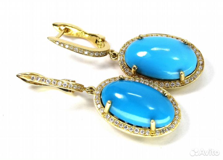 Золотые серьги с бирюзой и бриллиантами