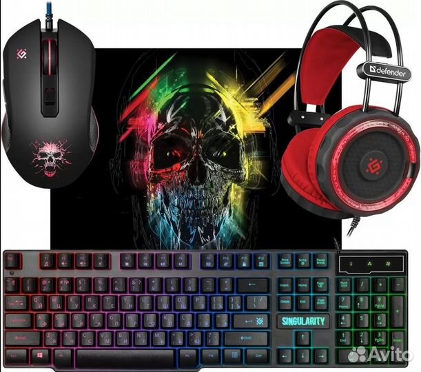 Игровая клавиатура+мышь+Гарнитура+коврик Defender