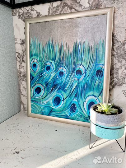 Картина перья. Картина маслом. Интерьерная картина