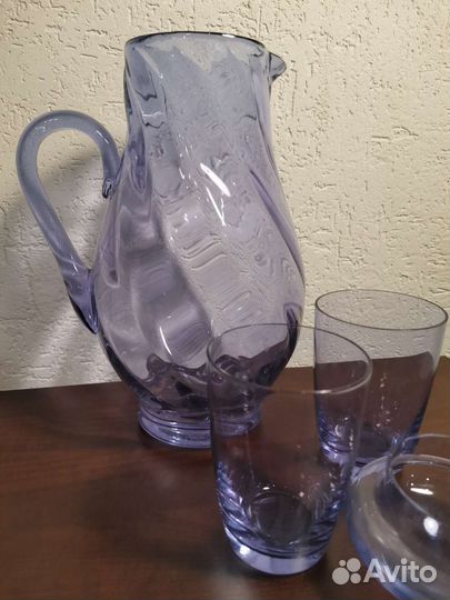 Кувшин и стаканы цветное стекло хрусталь СССР