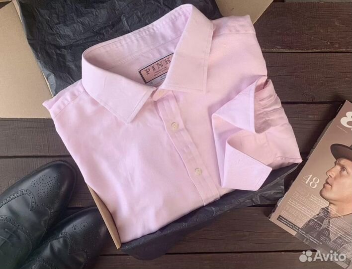 Розовая рубашка под запонки 46 ворот