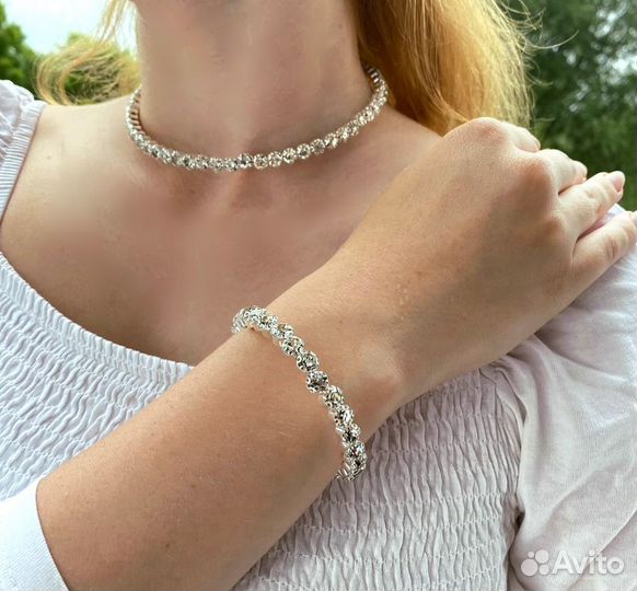 Колье чокер браслет и серьги гвоздики бижутерия