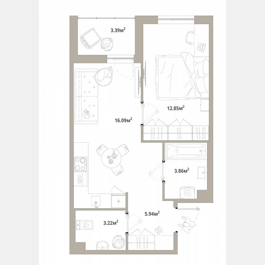 1-к. квартира, 43,7 м², 7/12 эт.