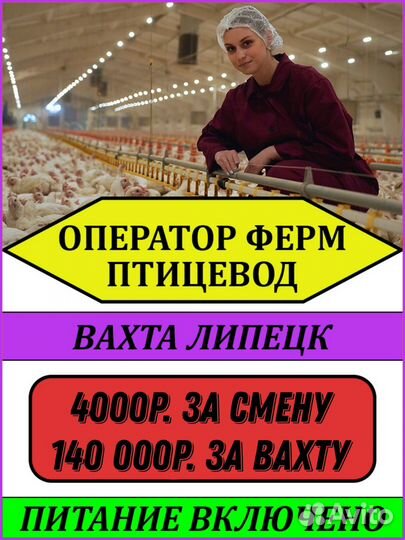 Разнорабочий - птицевод на птицефабрику. Вахта
