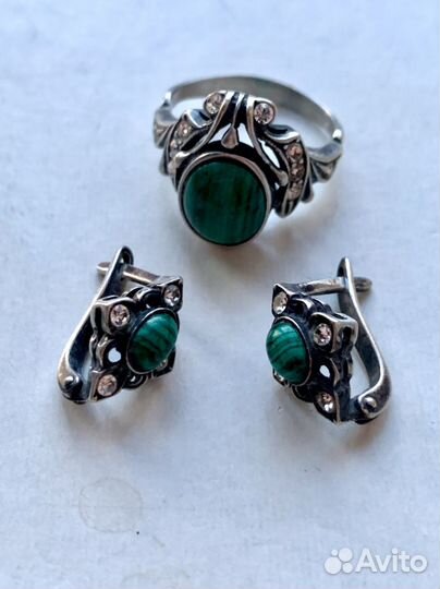 Серьги кольцо малахит СССР винтаж