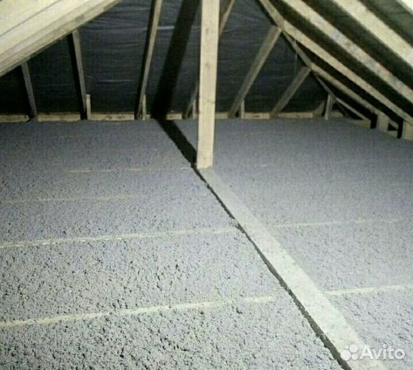 Утепление потолка шумо изоляция эковата Пенобетон